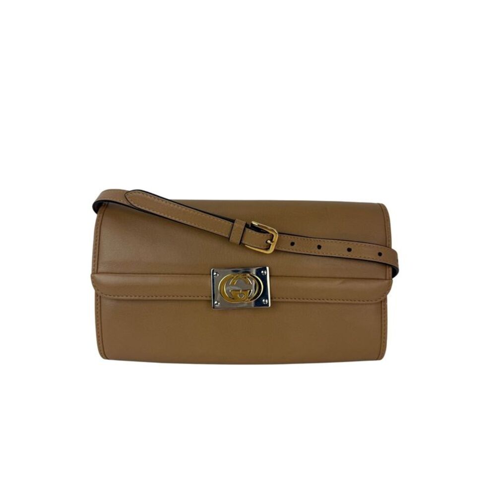 Gucci Lambskin G Linea Matisse Interlocking Beige Clutch Shoulder Bag
